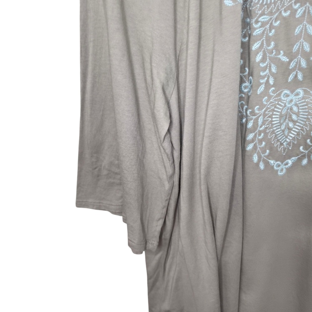 J Jill Top Womens XL Green Embroidered Keyhole Neck Peasant Blouse 3/4 Sleeve - Picture 2 of 7
